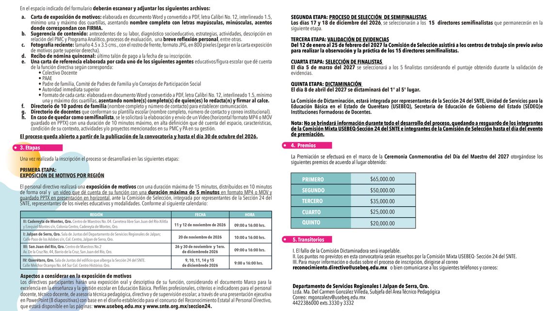 Lanza USEBEQ nueva edición del Premio Estatal al Desempeño Profesional Docente y del Reconocimiento Estatal al Personal Directivo